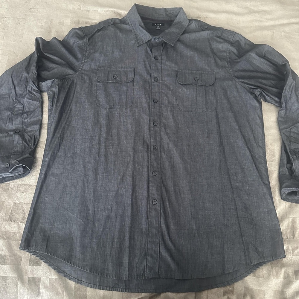 APT. 9 Shirt Mens XL‎ Gray Long Sleeve Button Up Utility Cotton Flap Pockets